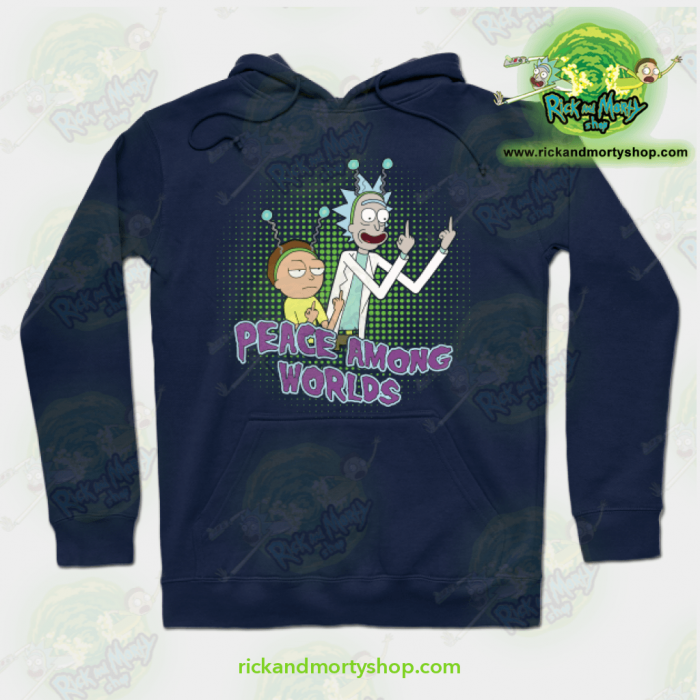 Rick And Morty Peace Among Worlds Hoodie Navy Blue / S Athletic - Aop
