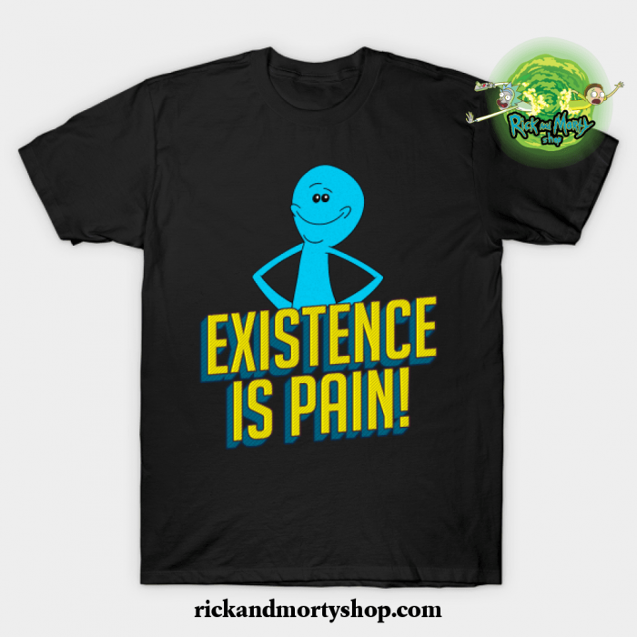 Existence Is Pain Classic Mr. Meeseeks Comic Block Letters T-Shirt Black / S