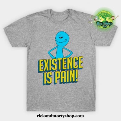 Existence Is Pain Classic Mr. Meeseeks Comic Block Letters T-Shirt Gray / S