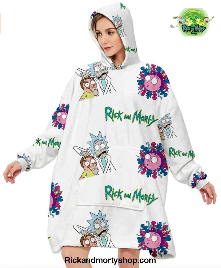 Cool White Rick And Morty Pattern Oversized Fleece Hoodie - Rick and ...