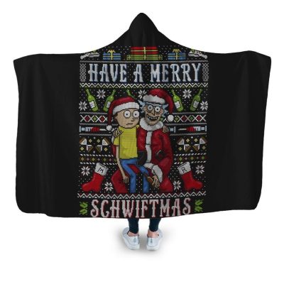 merry schwiftmas hooded blanket coddesigns adult premium sherpa 292 - Rick And Morty Shop