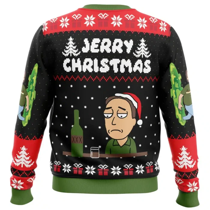 Jerry Christmas Rick and Morty PC Ugly Christmas Sweater back mockup - Rick And Morty Shop