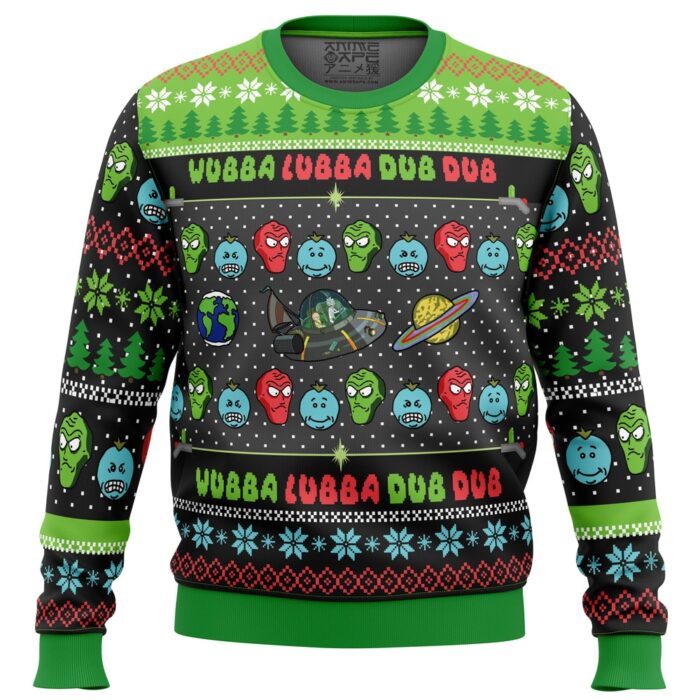 Wubba Lubba Rick and Morty PC Ugly Christmas Sweater front mockup - Rick And Morty Shop