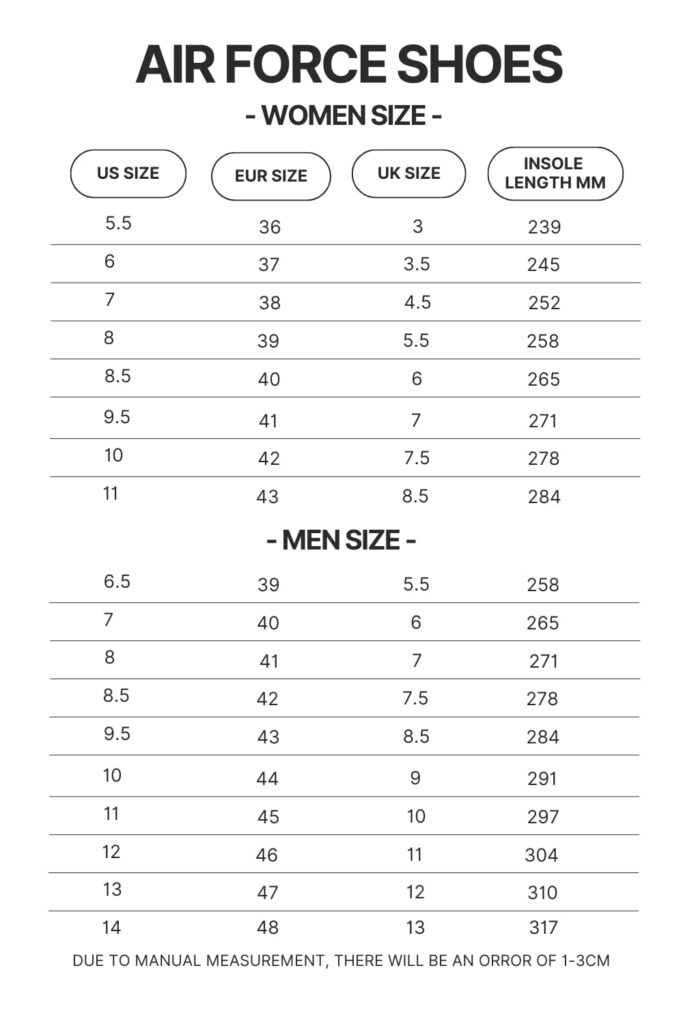 Air Force Shoes Size Chart 1 4 - Rick And Morty Shop