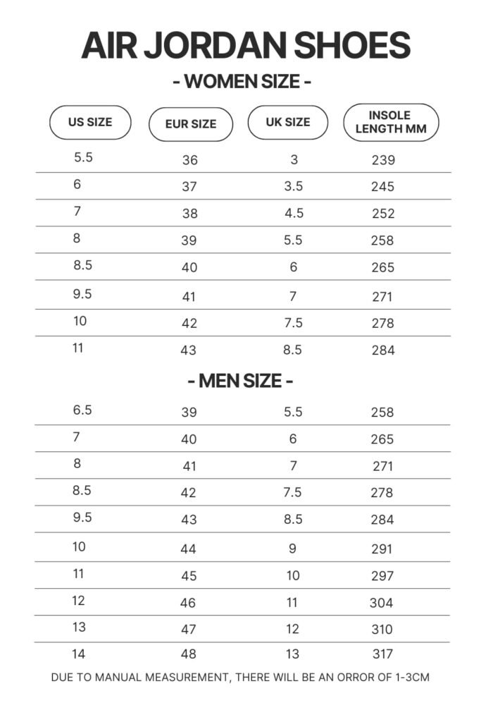 Air Jordan Shoes Size Chart - Rick And Morty Shop