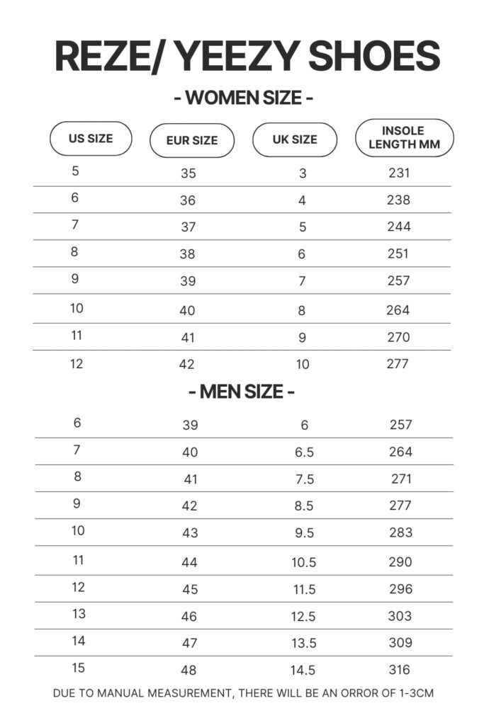 Reze Yeezy Shoes Size Chart 1 1 - Rick And Morty Shop